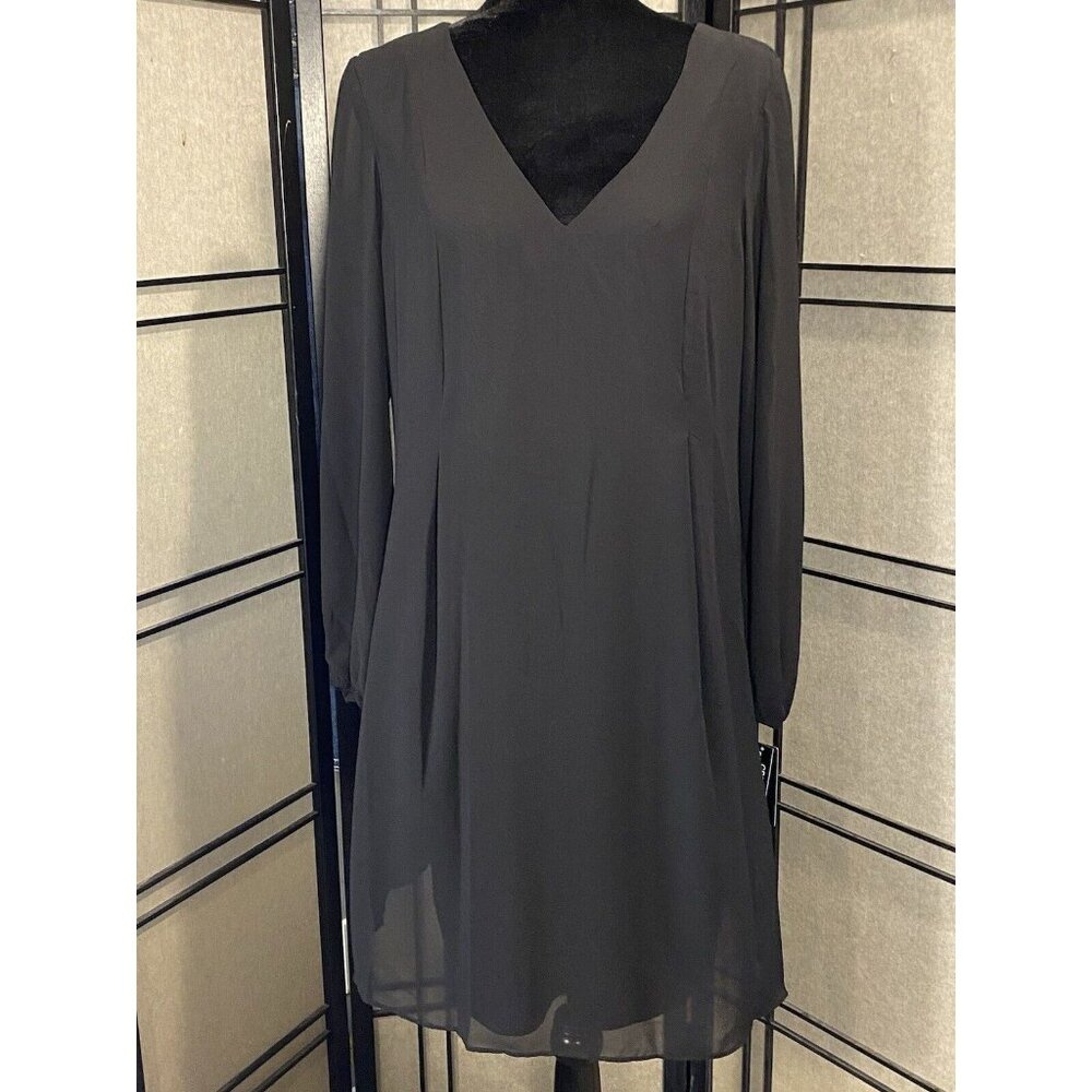 INC International Concepts Shift Dress Black Shear Long Sleeves Size M